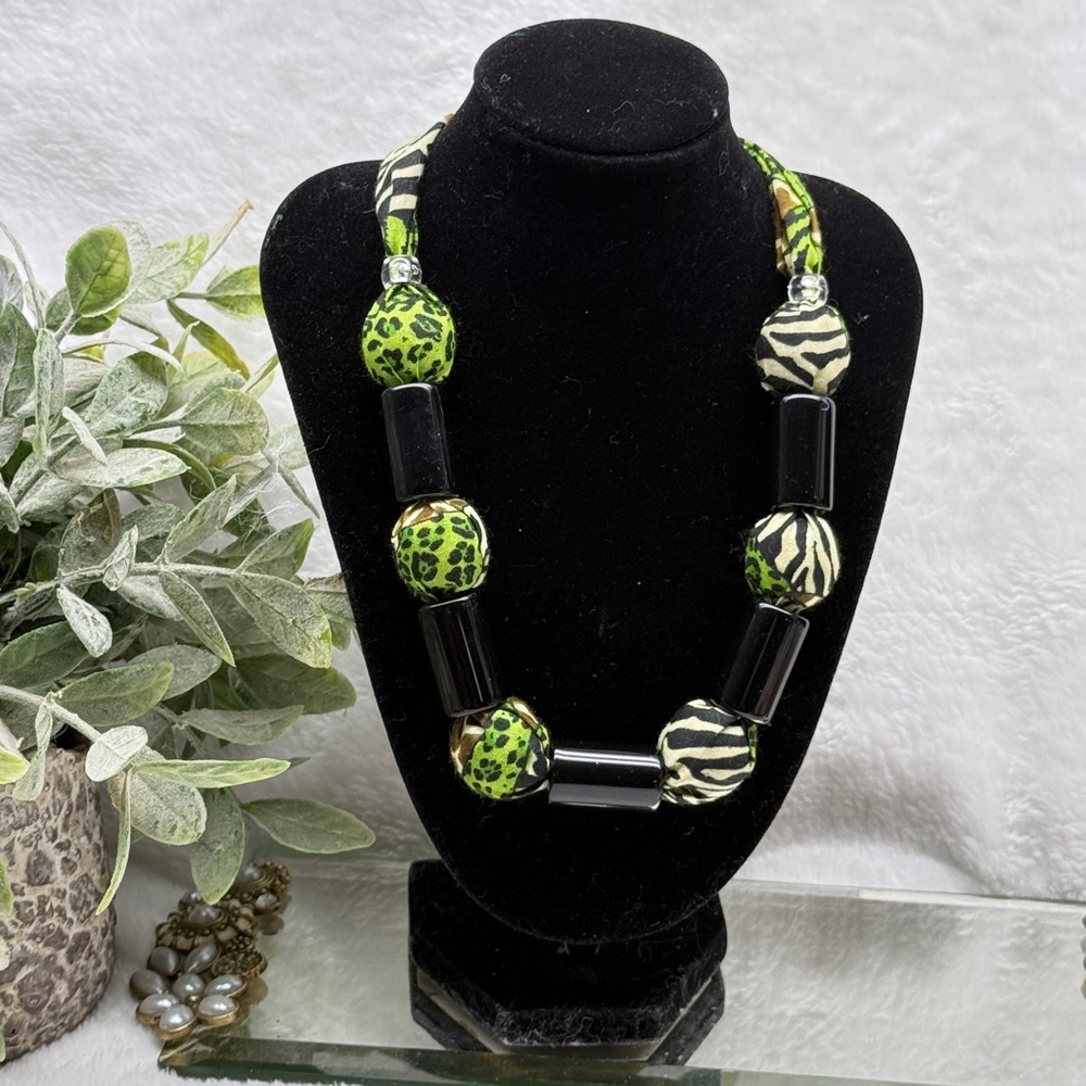 African Print Fabric and Bead Necklace